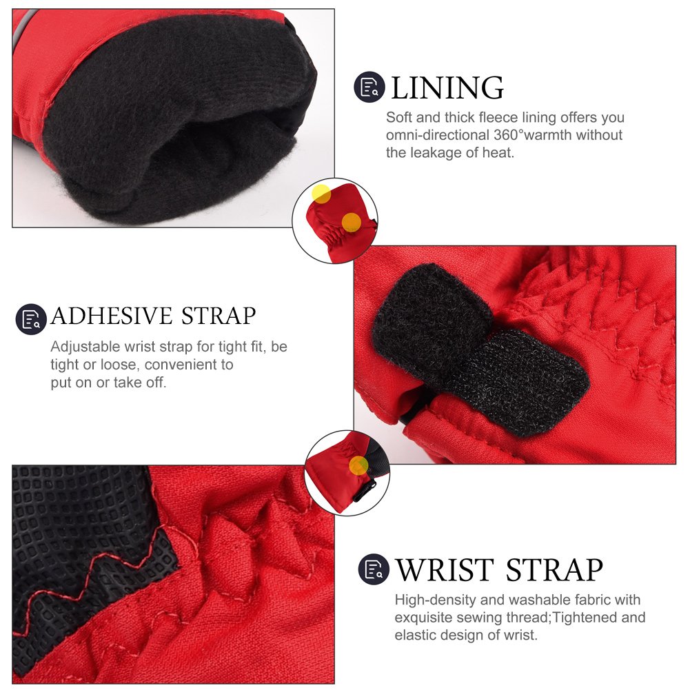 VBIGER Kids Gloves Windproof Winter Ski Mittens,Aged 2-7 (L(6-8 yrs), Red)