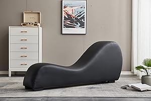 Kingway Yoga, Stretching, Relaxation Modern Faux Leather Living Room Curved Chaise Lounge, Regular, Black (Yoga-S-Black)