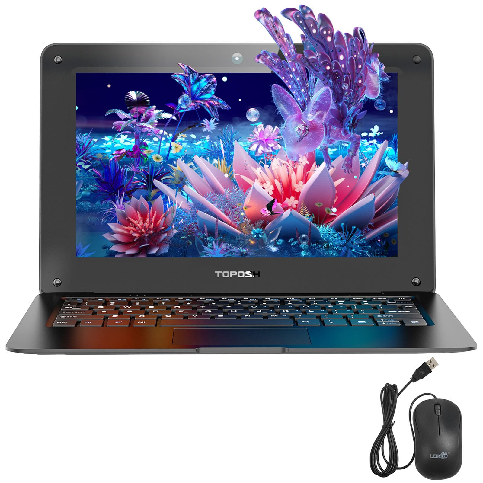 TOPOSH 10.1" Mini Laptop for Kids & Students - Windows 10, Intel Celeron N4000, 8GB RAM, 64GB SSD (Expandable), WiFi, Bluetooth, Portable Lightweight Computer for Girls - Black