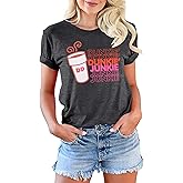 Coffee Shirt Women Dunkie Junkie T-Shirt Funny Letter Print Summer Graphic Shirts Causal Short Sleeve Tee Tops