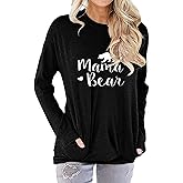 JEYMMI Womens Mama Bear Shirt Mom Shirt New Mom Gifts Graphic Tees with Pockets 2025