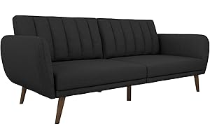 Novogratz Brittany 82 Inch Futon Sofa Bed, Upholstered Couch Sleeper with Tufted Back, Mid-Century Modern, Dark Gray
