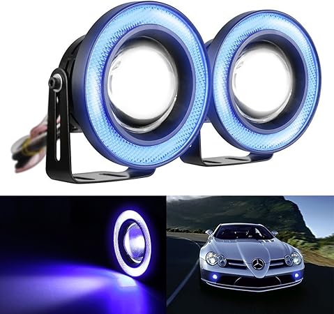 Amazon フォグランプ Ledイカリング付き 3 5インチ 30w 高性能cob 汎用 Ip65防水 左右セット ブルー フォグランプ 車 バイク