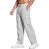 Deyeek Mens Fleece Cargo Sweatpants Open Bottom Sweat Pants for Men Loose Fit Joggers Sweatpants Lounge Pants with Pockets
