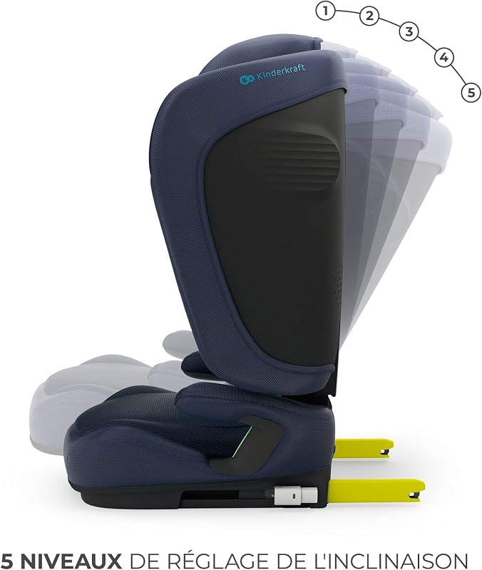 Kinderkraft UNITY 2 i-Size, Siège auto pliable 100–150 cm, De 3,5 à 12 ans environ, Appui-tête réglable, Rembourrage avec système AIR FLOW, Réglage du dossier sur 5 positions, Bleu