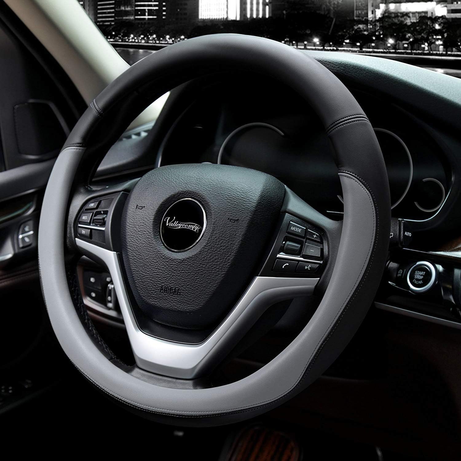 Valleycomfy Microfiber Leather Steering Wheel Covers Universal 15 inch (Gray): Automotive