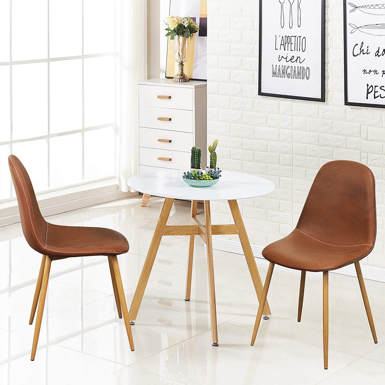 GreenForest Dining Chairs Set of 4, Washable Pu Cushion Seat Chair with Metal Legs for Kitchen Dining Room, Brown - Chairs
