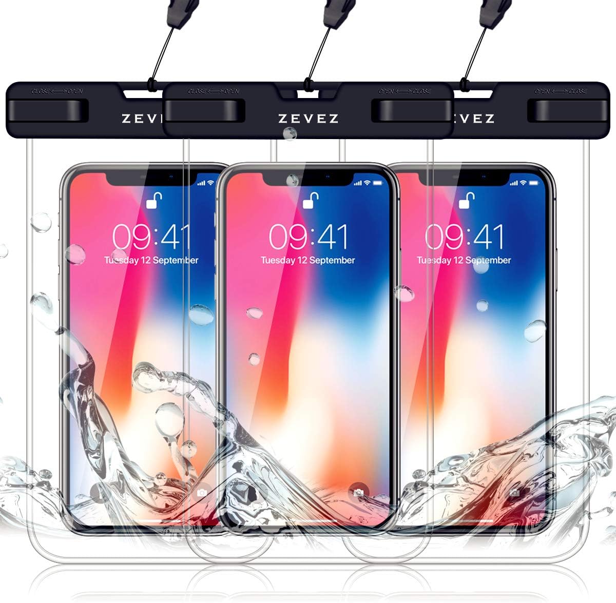 3 Pack Universal Waterproof Case Floating Phone Pouch, Dry Bags for Cell Phone, Summer Water Sports and Dive for iPhone 13 12 Pro Max Xs Max XR X 8 7 Plus, Galaxy S21 Pixel HTC LG Sony Moto Up to 7"