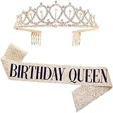 Leixi Queen Sash & Rhinestone Tiara Kit Gold Birthday Gift Set
