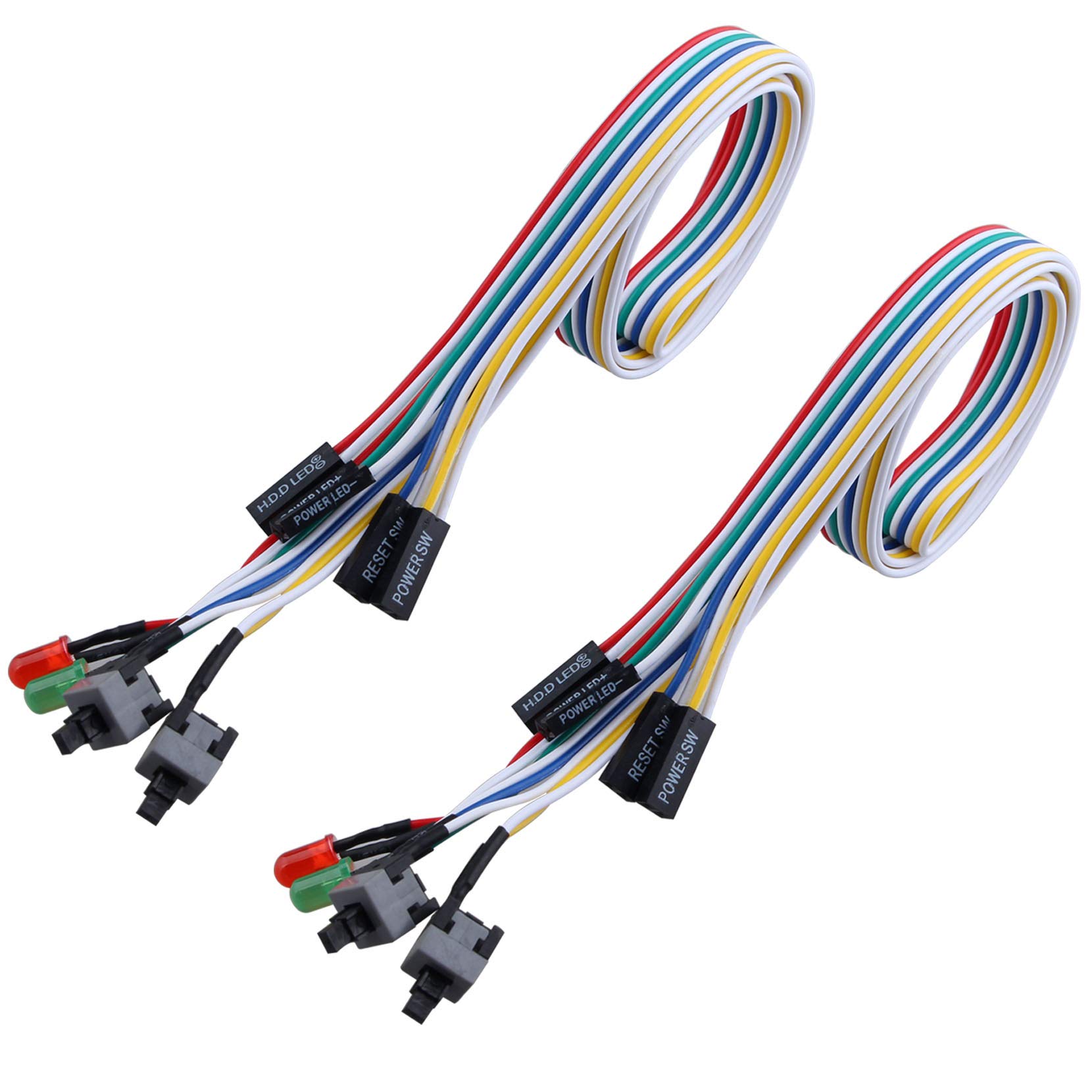 Jopto 2PCS PC Power Reset Switch HDD LED Cable Light Wire Kit 3in1 PC Desktop Case ATX Off On Switch Computer Host Motherboard Power Jumper Cable HDD LED Light With On Off Reset Restart Button