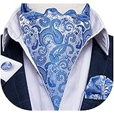 DiBanGu 3PCS Ascot Ties for Men Wedding Jacquard Woven Silk Ascot Cravat for Men Cravat Tie and Pocket Square Set