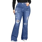 Plus Size Flared Jeans for Curvy Women High Waisted Stretchy Boot Cut Trendy Denim Jeans