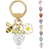 ANHBKAR Strawberry Bag Charm with Flower & Bee for Handbags or Wallet - Cute Strawberry Keychain Accessories for Women, Girls