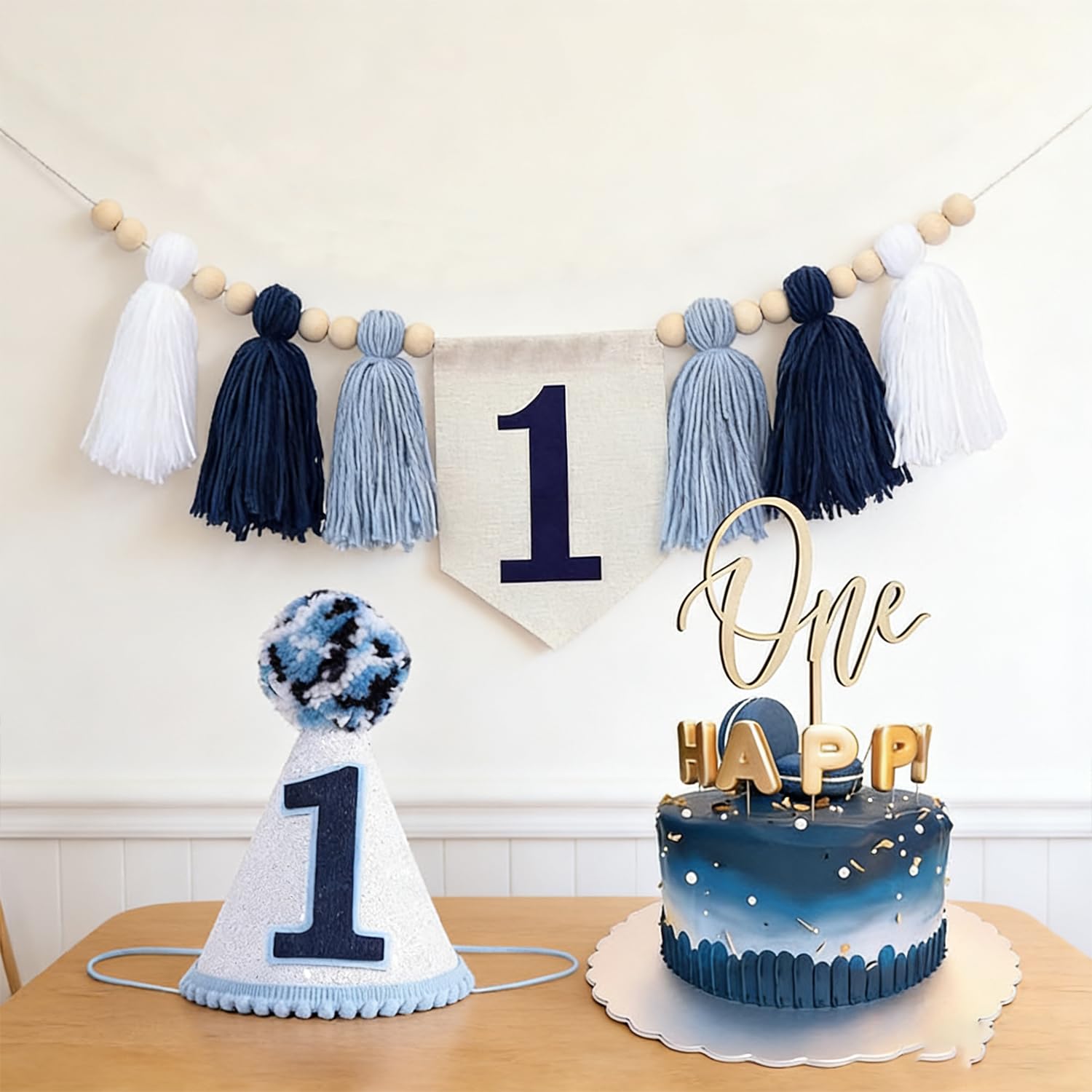 1st Birthday Decorations Boy - First Birthdays High Chair Banner Set with Crown Hat Cake Topper, 1st birthday highchair banner birth days boy birthdays Highchair Garland decorations