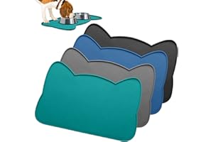 IYYI Cat Food Mat, Silicone Dog Bowl Mat for Food and Water, Waterproof Non Slip Pet Feeding Mat, Raised Edge Dog Food Tray to Stop Food Spills and Water Messes on Floor (Teal+M)