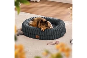 ChiXnuggle Dog Bed Medium Sized Dog - Luxury Striped Faux Fur Waterproof Pet Couch with Removable Washable Cover, Orthopedic Pet Bed with Bolster Sides for Sleeping, Dark Grey