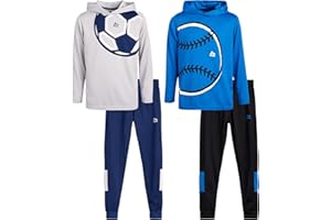 RBX Boys Tracksuit Set - 4 Piece Pullover Thermal Boys Hoodie Sweatshirt and Tricot Jogger Sweatpants Outfit (Sizes 8-12)