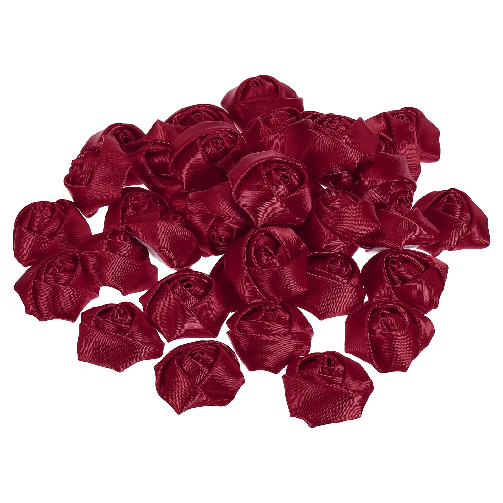 PATIKIL 1.6" Satin Ribbon Roses, 50 Pack Artificial Flowers Roses Heads Handmade Fake Flowers Fabric Flowers for Crafts Wedding Bouquet, Burgundy