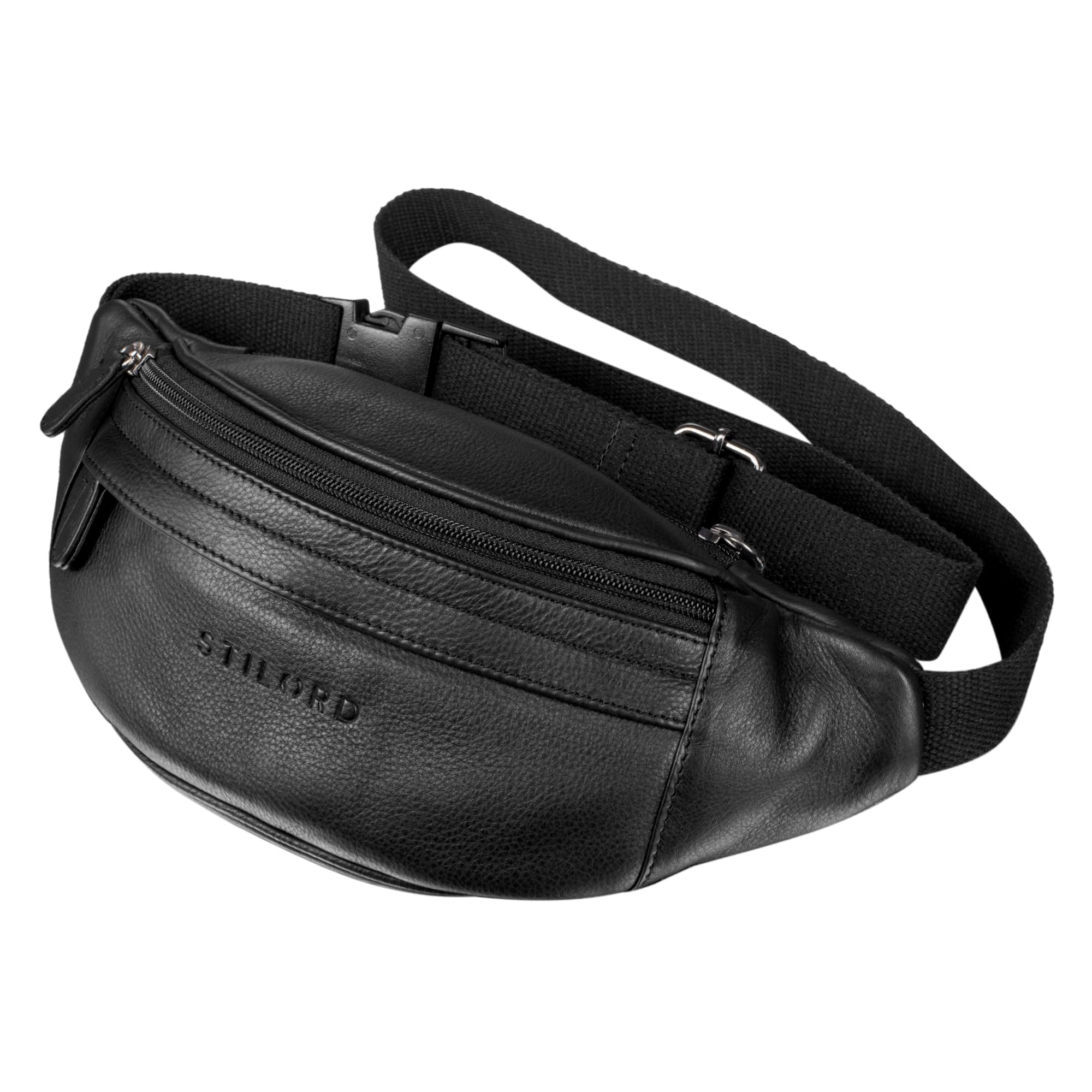 STILORD "Terry" Leather Waist Belt Bag Vintage Bum Bag for Men and Women Genuine Leather Belt Pouch for Dog Walking Running Pack Festival Bag Colour:Black