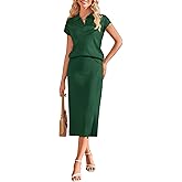 Arach&Cloz Women's Soft 2 Piece Sets Summer Polo Shirt and Midi Skirt Sweaters Outfits 2025
