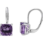 Amethyst Cushion Sterling Silver Leverback Drop Earrings - Handmade Gemstone Jewelry Gift Ideas for Women - February Birthstone