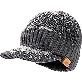 TOP-EX DryKnit™ 50% Merino Wool Waterproof Winter Beanie Hat with Brim Fleece Lined Knit Cap for Cold Weather & Large Head