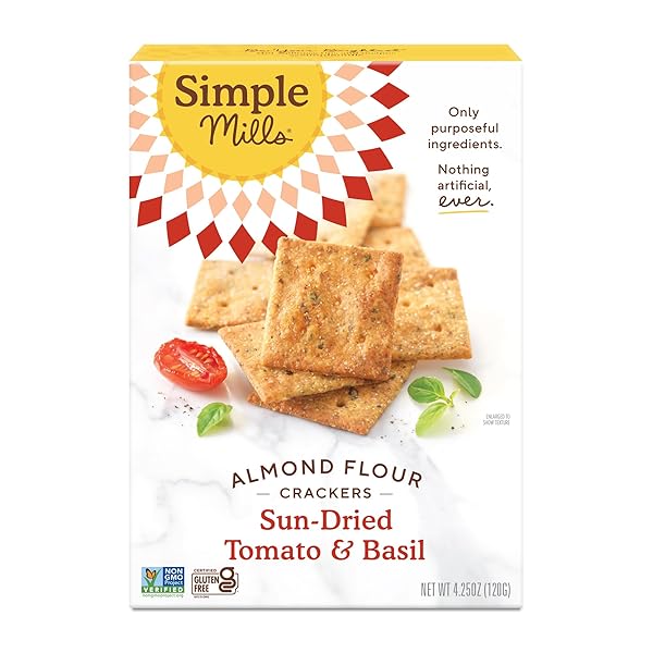 SIMPLE MILLS ALMOND FLOUR CRACKERS, SUNDRIED TOMATO & BASIL – GLUTEN FREE, VEGAN, HEALTHY SNACKS, PLANT BASED, 4.25 OUNCE (PACK OF 1)