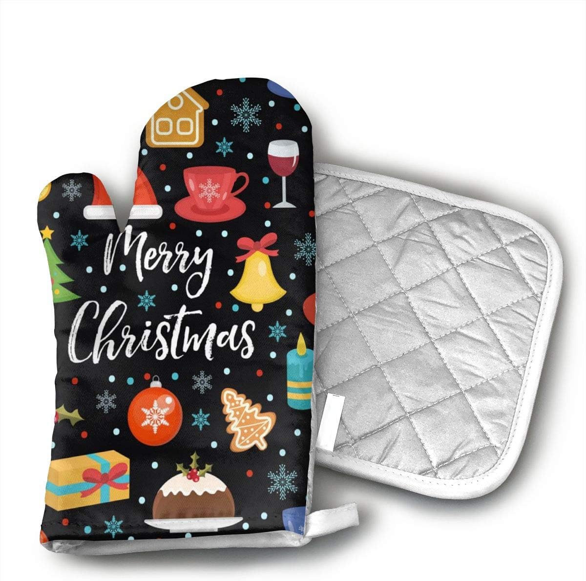TUJABZA71 Merry Christmas Flat Style Oven Mitts Heat