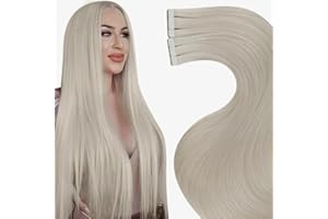 LaaVoo Tape in Extensions Human Hair Platinum Blonde Remy Hair Extensions 22 Inch Hair Extensions Tape in Blonde Real Human Hair Adhesive Seamless White Blonde Hair Extensions 20pcs 50g