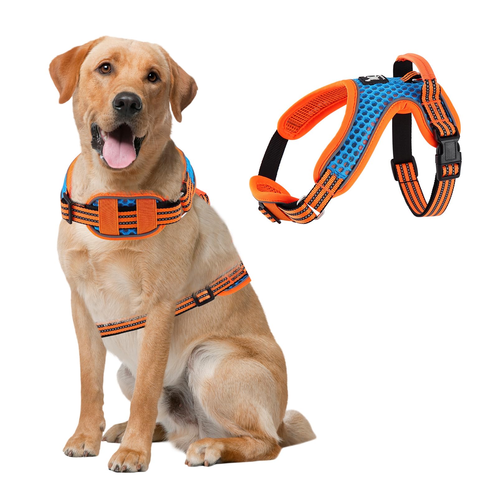 FUNKEEN Dog Harness No Pull Pet Harness, Adjustable Breathable Comfortable Pet Vest, Reflective Oxford Dog Harness with Safety Buckle for Small Medium Large Dogs - L,Royal Blue