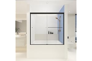 ENSO SENKA Bathtub Shower Door 60 x 57 in. Double Sliding Glass Shower Doors with 1/4'' Clear Glass Bathroom Door Stand up Shower Stall, Matte Black