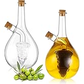 Suclain 2 Pcs Oil and Vinegar Dispenser, 2 in 1 Glass Olive Oil and Vinegar Cruet Dispenser Bottle, Olive Soy Sauce Dispenser Double Pourer Spout, Kitchen Cooking Container(Modern)