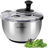 SveBake Stainless Steel Salad Spinner, 4.2 Qt Vegetable Washer, BPA-Free Lettuce Dryer with Crank Design, Dishwasher Safe, No