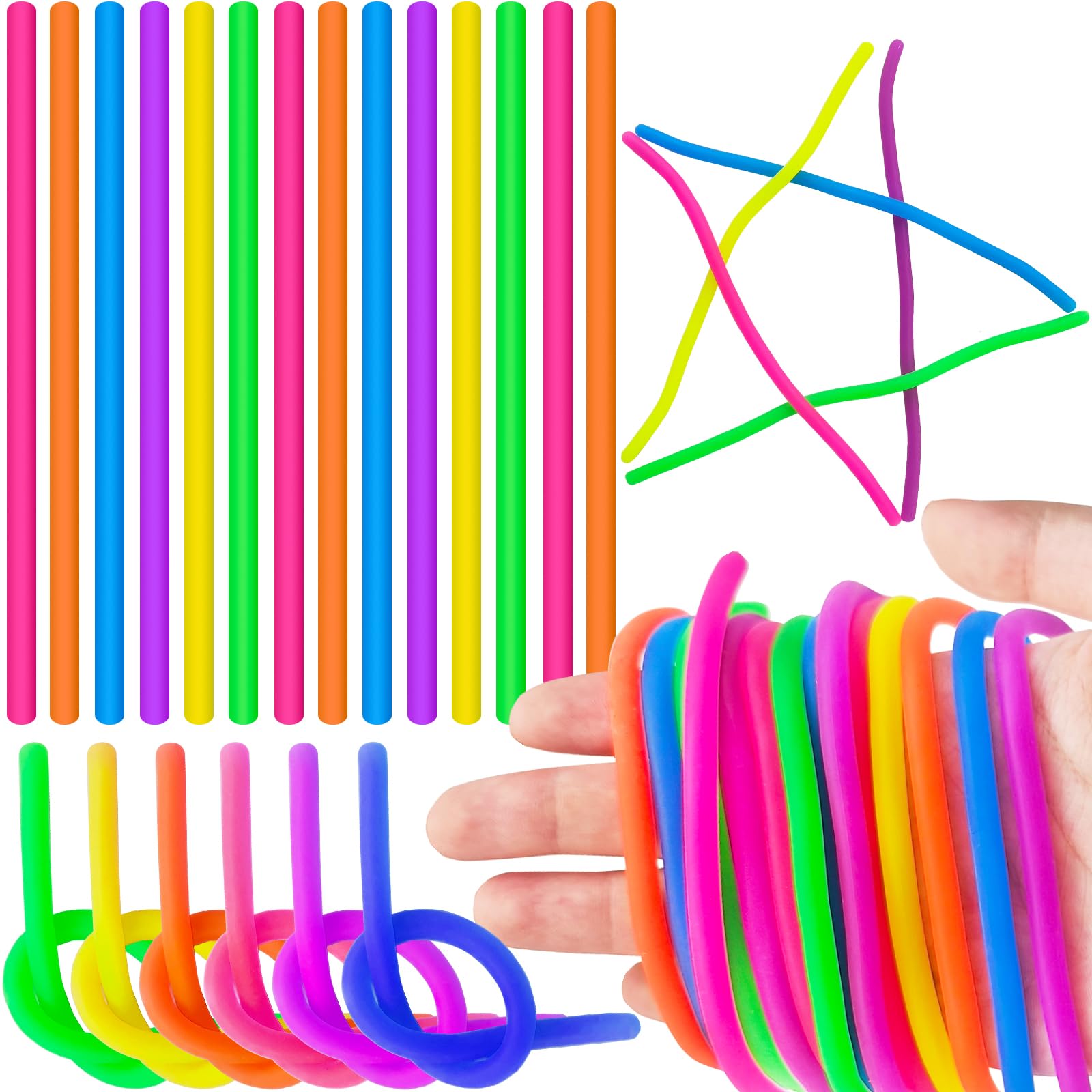 Photo 1 of 100 Pcs Stretchy Fidget Toys,Multi-Item Party Favor Toy Colorful Sensory Noodle Strings