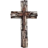 Eagrafts Rustic Decorative Layered Wood Like Resin Wall Cross With Faux Iron Nails, Home Wall Decor