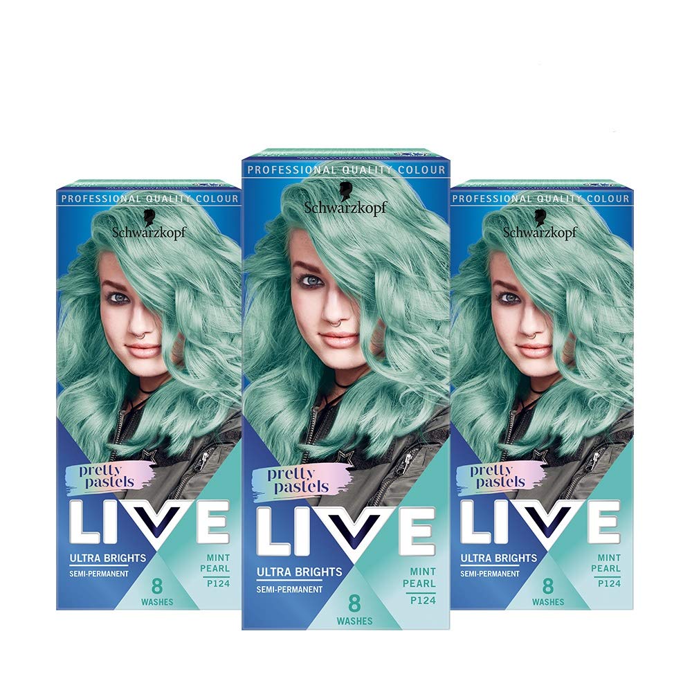 Schwarzkopf LIVE Pretty Pastels Mint Green Hair Dye, Pack of 3, Semi-Permanent Colour lasts up to 8 washes- P124 Mint Pearl — image 1