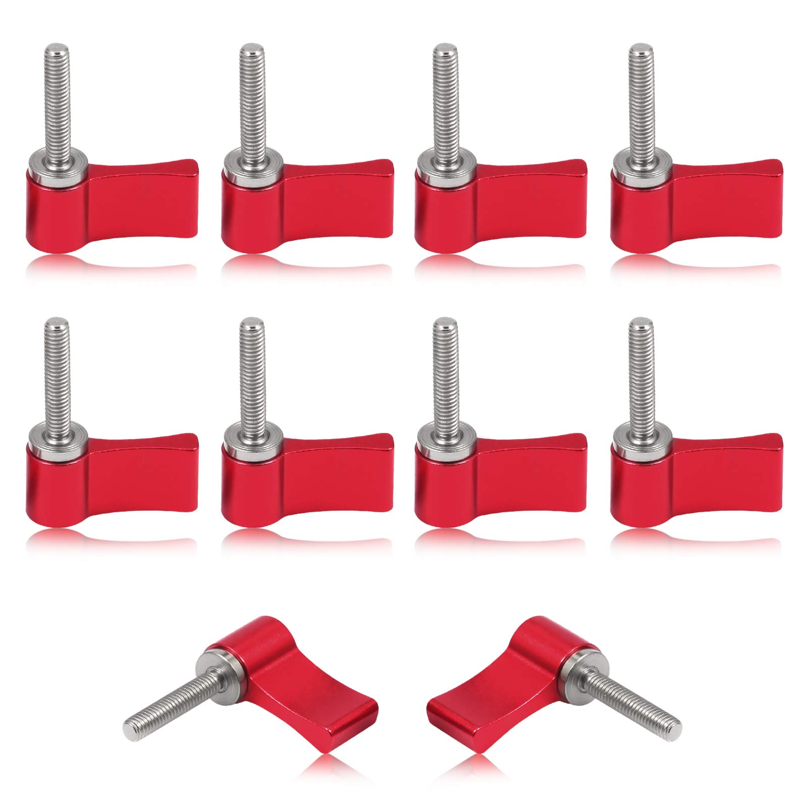 SPEEDWOX 10 Pcs Male Threading Rotating Knob, M4 20mm Adjustable Thumb Lever Screw，Rotating Knob with Single Wing, Red Aluminum Alloy