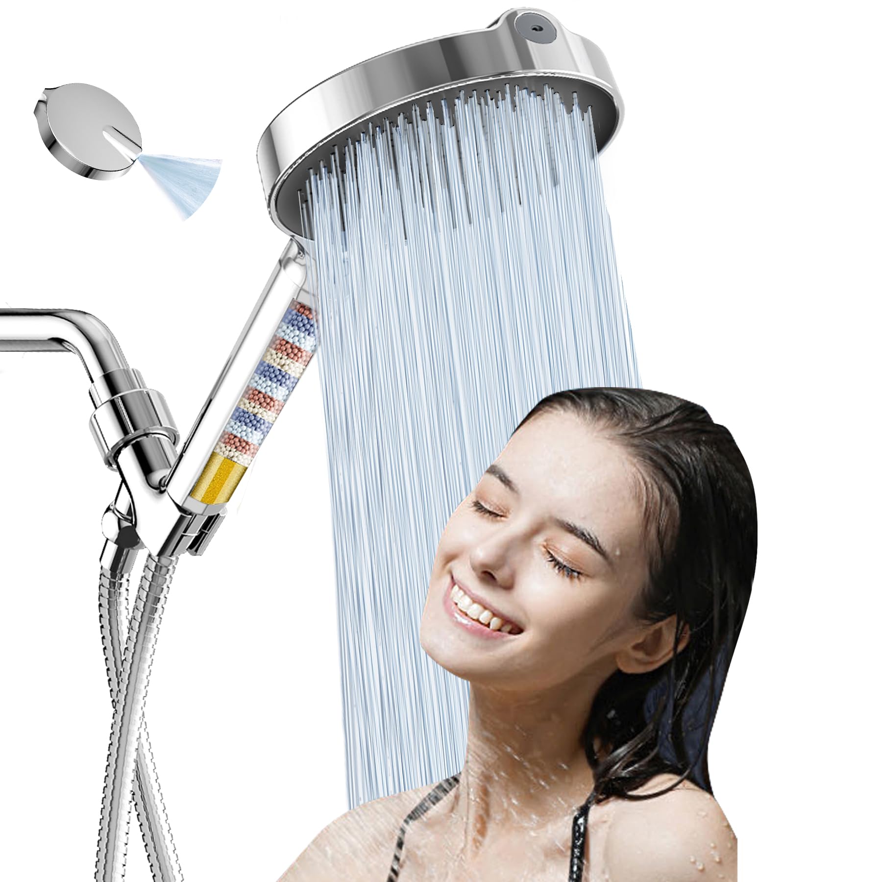 Photo 1 of 6“ Filtered Shower Head with Handheld, 6-Spray High Pressure Shower Head with Filter for Hard Water, Detachable Handheld Showerhead with Hose and Shower Arm Bracket, Chrome-Black