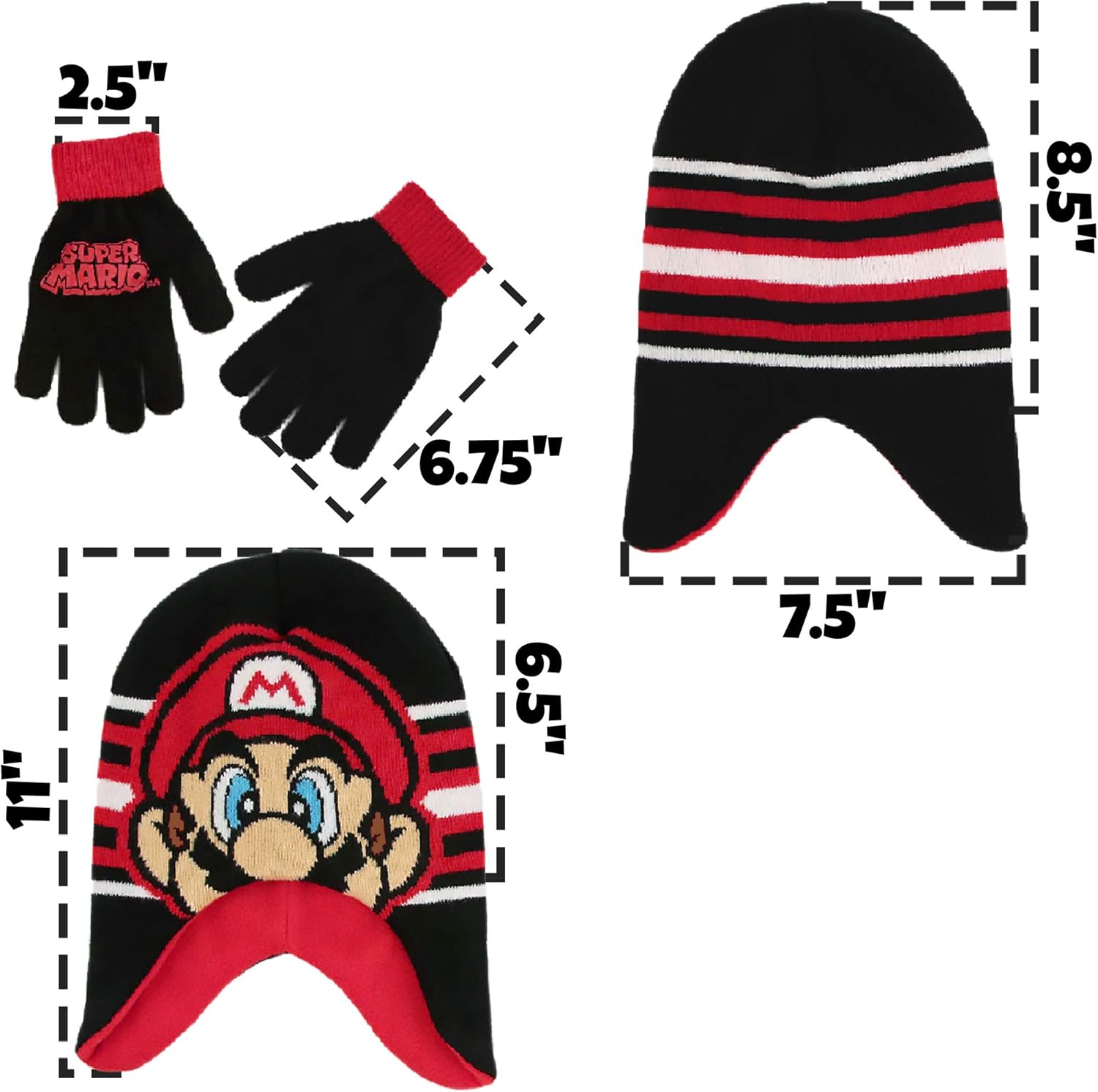 Nintendo Boys' Little Super Mario Hat and Gloves Cold Weather Set, Age 4-7: Clothing