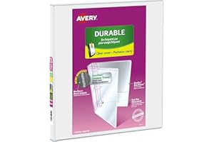 Avery Durable View 3 Ring Binder, 0.5 Inch, Slant D Rings, White, 2 Pockets, 120 Sheet Capacity, PVC Free (34075)