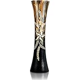 AeraVida Hand Carved Tropical Flower 14-inch Curved Cylindrical Wooden Vase Brown