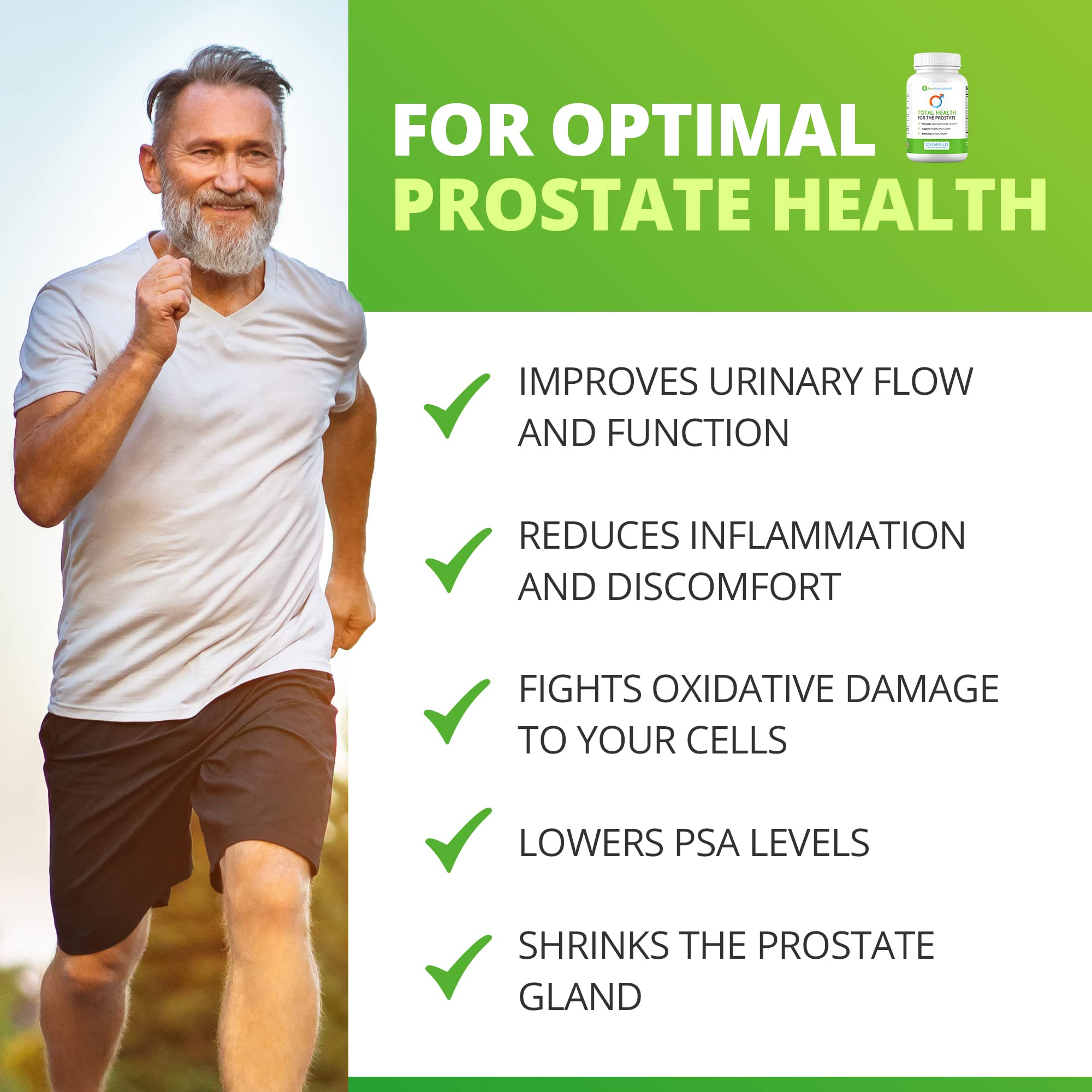 Ben's Natural Health Total Health for The Prostate Supplement with Beta Sitosterol Vitamins C, D, E, Zinc and Turmeric, 360 Vegicaps, 3 Pack