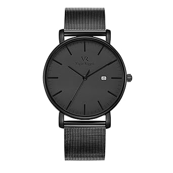 Vigor Rigger Herren Quarzuhr ultradünne Schwarz Armbanduhr für Herren Classic Minimalistisches Design mit Datum Kalender und 