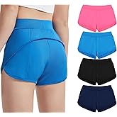 EXARUS 4 Pack Girls Running Athletic Shorts Low Rise/High Waisted Teen Kids Sports Active Basketball Short 6-14Y