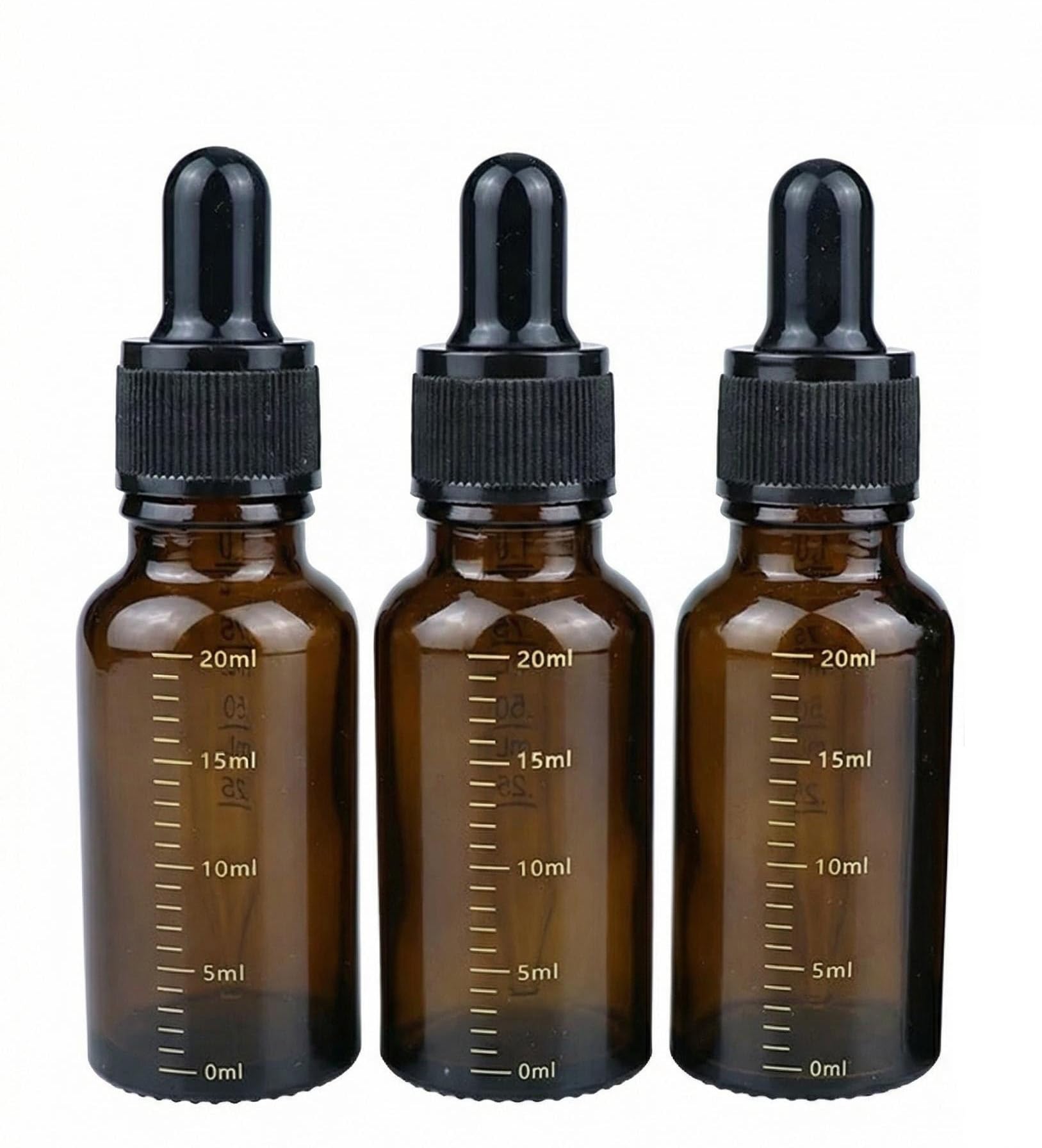 3 Pcs Empty Refillable Amber Glass Graduated Dropper Bottle Essential Oil Cosmetics Elite Fluid Container Jar Pot Holder with Glass Pipette Dropper (20ml/0.67oz)
