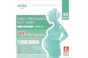 Elate HCG Pregnancy Test Strips 30 Count - 99.99% Accurate, 10mIU/mL, Early Detection 6-Days Before Missed Period, Bulk EPT, Easy Home Use, 5mm Dip