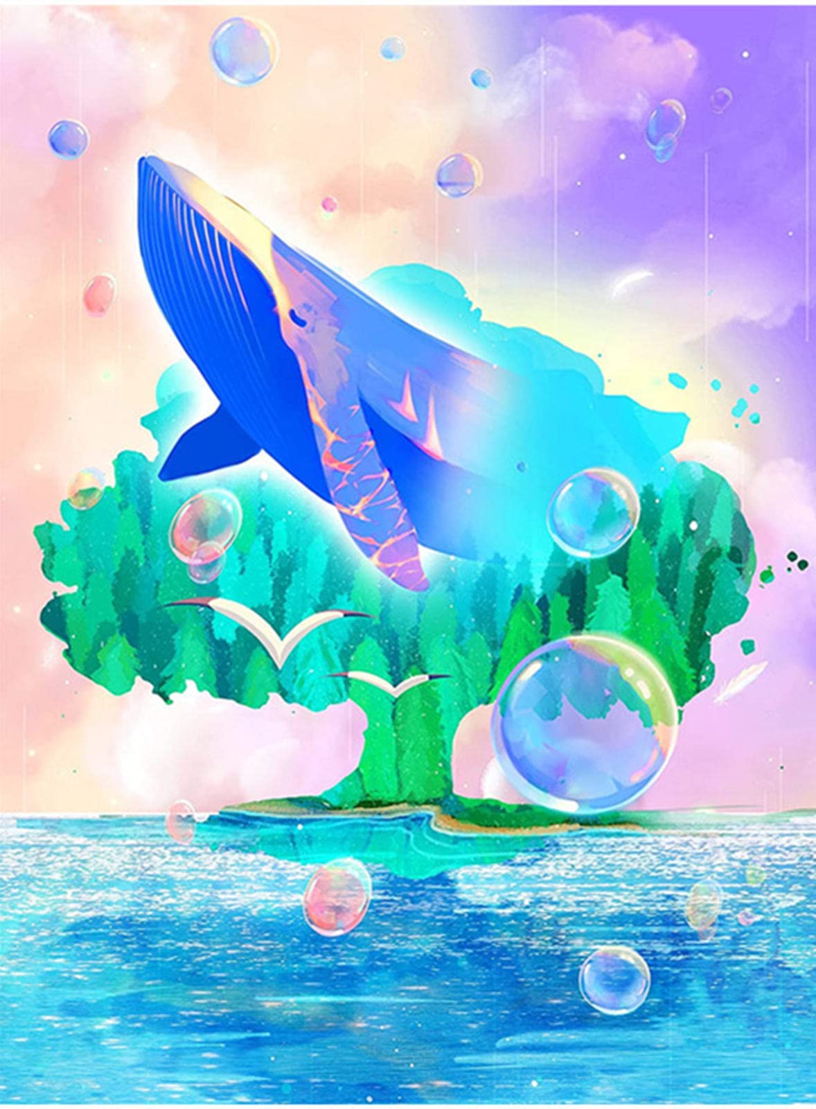 5D Diamond Painting Full Kit, DIY Diamond Painting by Number Kits for Adults Full Drill Rhinestone Crystal Embroidery Pictures Cross Stitch for Home Wall Decor Gift 11.8 x 15.7 inch (Blue Whale)