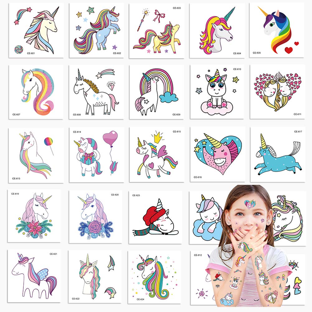 Vindyeer Unicorn Temporary Tattoos for Kids Birthday Party, Waterproof Unicorn Tattoo Stencil Unicorn Party Supplies 25 Pieces 2.5\