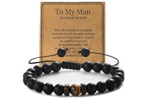 youglatt Father's Day Gifts, Tigers Eye Bracelet for Men, Fashion Black Onyx Men Bracelet, Birthday Father's Day Gifts for Dad from Daughter, Son