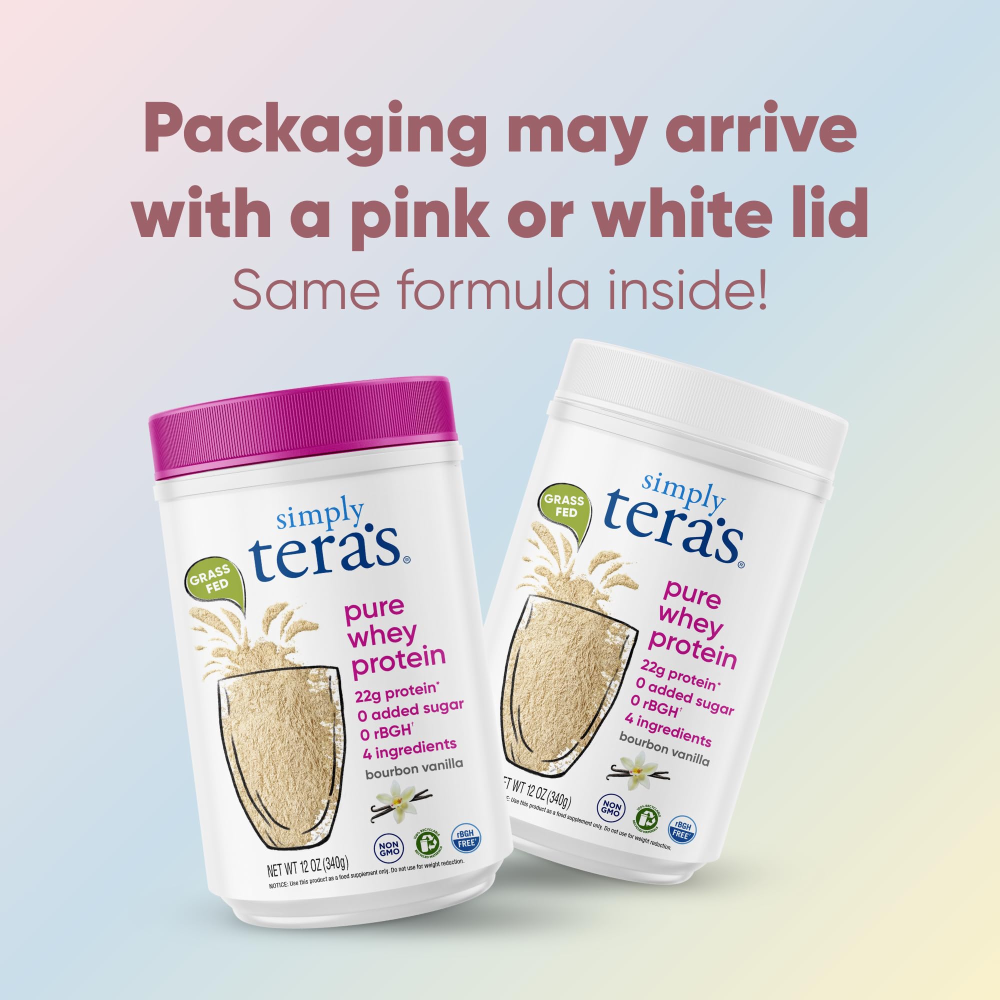 Simply tera's Pure Whey Protein Powder - Grass Fed Vanilla Whey Protein Powder, Clean, Made Without Artificial Sweeteners, Non-GMO, Kosher, rBGH-Free, Soy-Free - 24 Oz